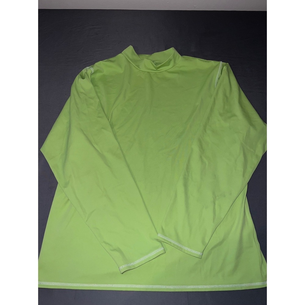 Lands End Mens XL Rash Guard Swim Shirt Long Sleeve Mock Neck Lime Green Tee